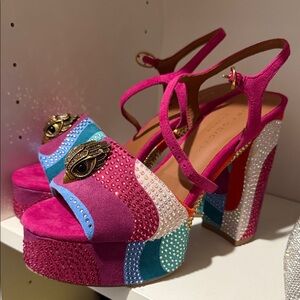 Kurt Geiger Pink Multicolor Crystal Platform Sandals